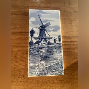 Delft Blue and White Windmill Tile